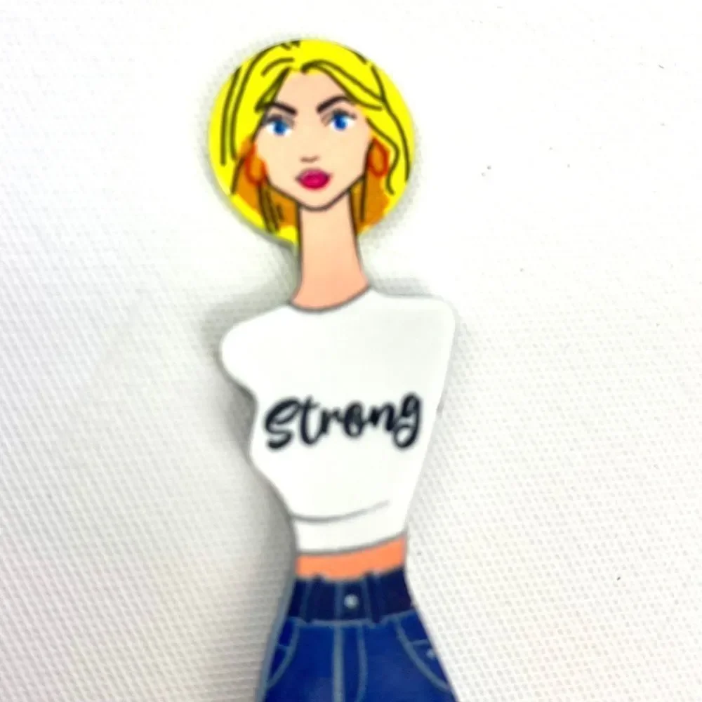 beauty secrets tweezers - blonde w tshirt and jeans w “strong” on tee new w tag